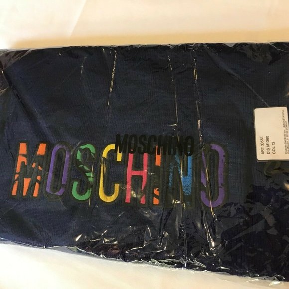 Mutli-color Moschino Logo Scarf in solid BLUE